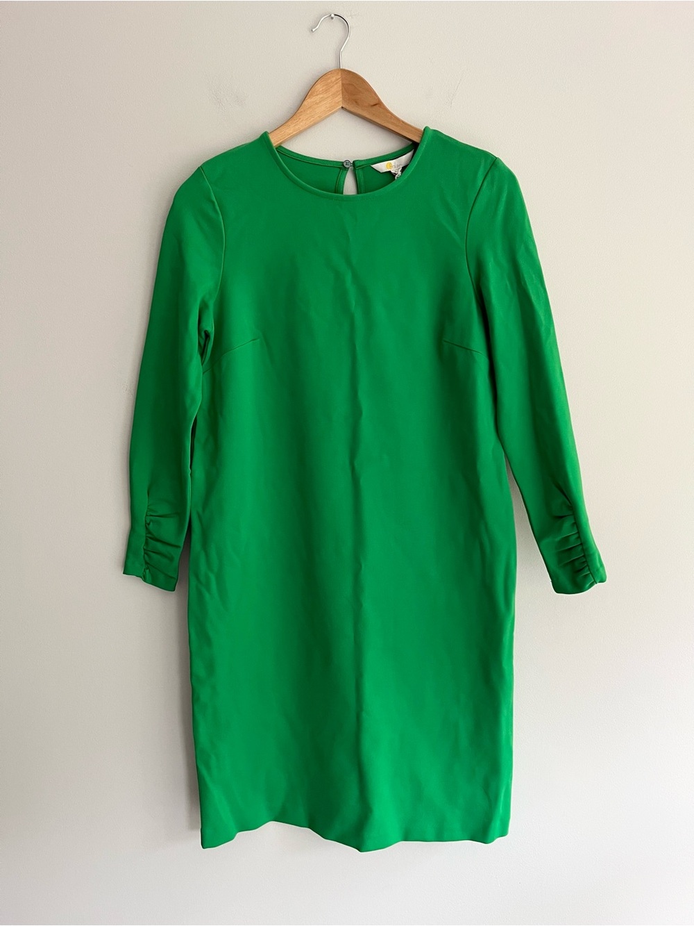 Boden Kelly Green Long Ruched Sleeve Jersey Mini Dress Size 6L